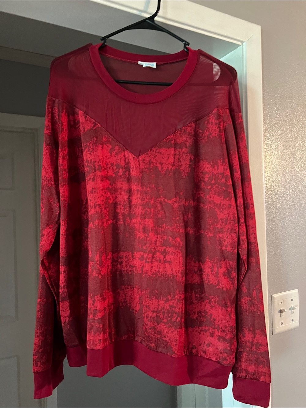 LuLaRoe Burgundy Sheer Yoke Long Sleeve Top